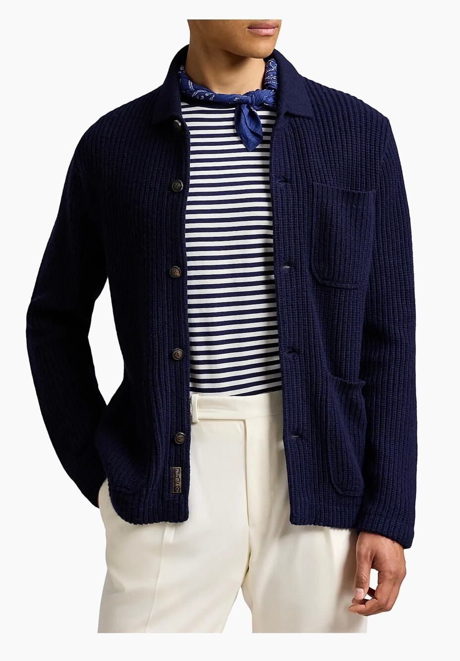 Polo Ralph Lauren Navy Blue Cotton Knit Patch Pocket Cardigan Sweater Medium
